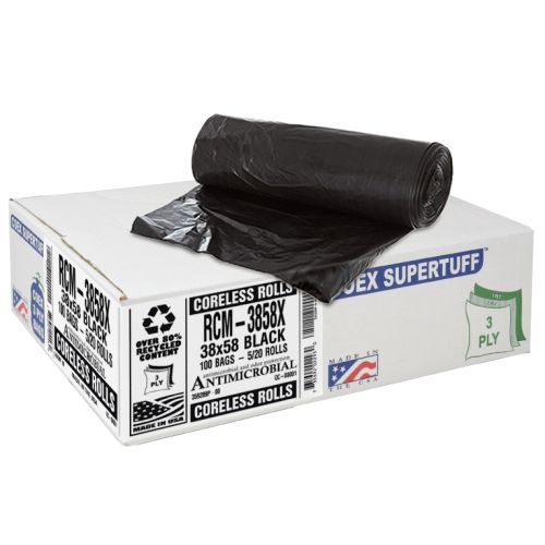 Can Liner, Low Density, 38x58 Rolls, 1.1 Mil, Black, Fits 60 Gallon